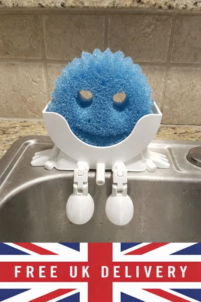 Scrub Daddy Holder with Drainage Spout - Kitchen Sink Caddy Organiser - White