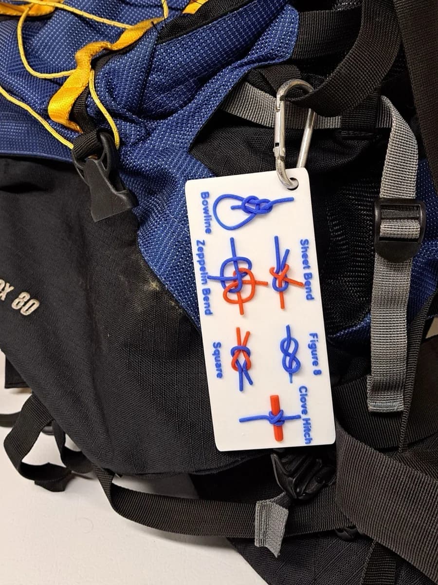 Knot Reference Tag for Hiking Camping Backpack Carabiner Clip