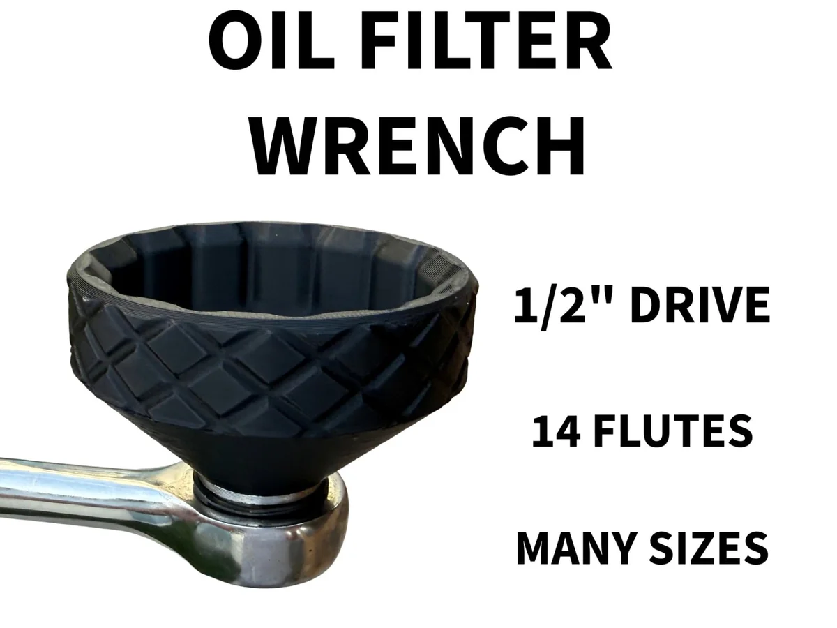 Oil Filter Cup Wrench 1/2" Drive 14-Flute for Spin-On Filters 8 Sizes