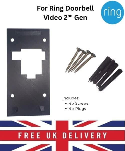 Ring Video Doorbell 2nd Gen - Replacement Mounting Plate/Bracket with Fixings