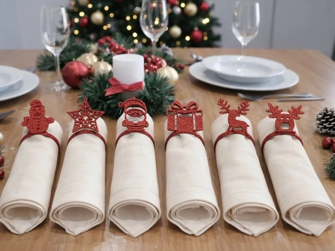 Set of 6 Christmas Napkin Rings for Festive Holiday Table Decor