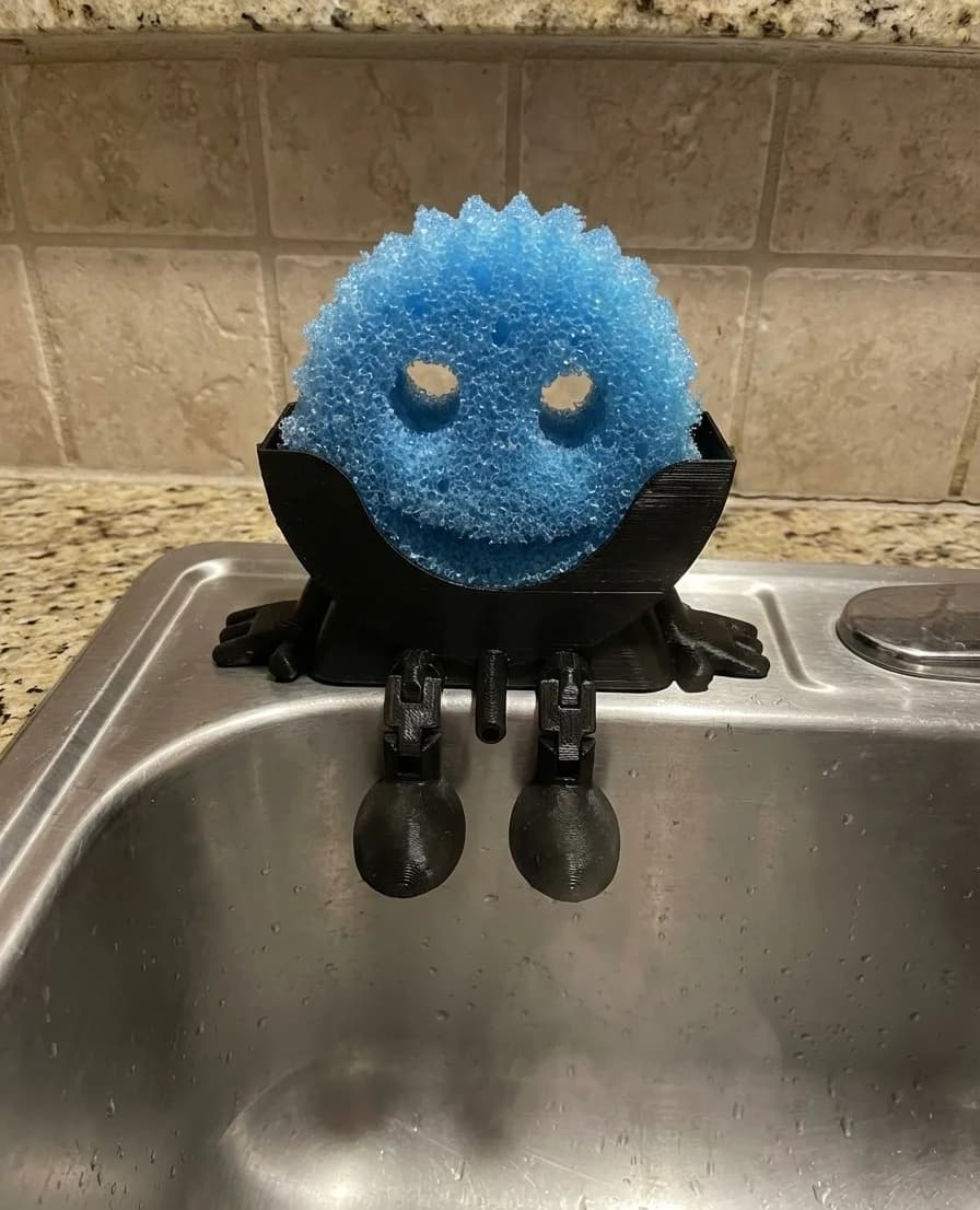 Scrub Daddy Holder with Drainage Spout - 3D Printed Kitchen Sink Caddy Organiser