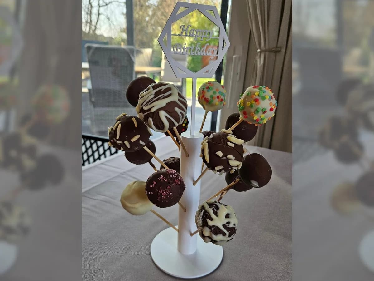 Cake Pop Stand with Happy Birthday Topper for Parties
