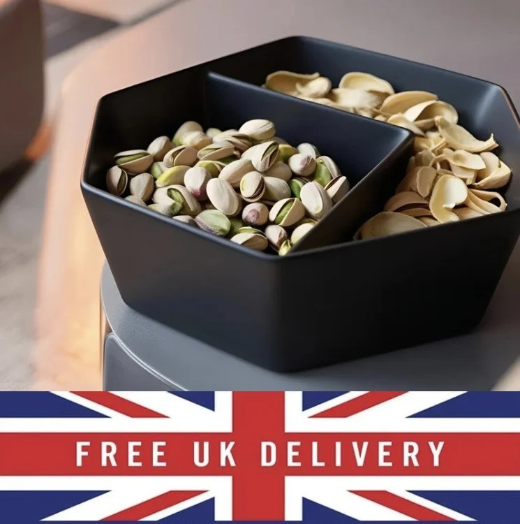 Pistachio Bowl with Shell Holder | Double Compartment Snack Dish | 3D Black