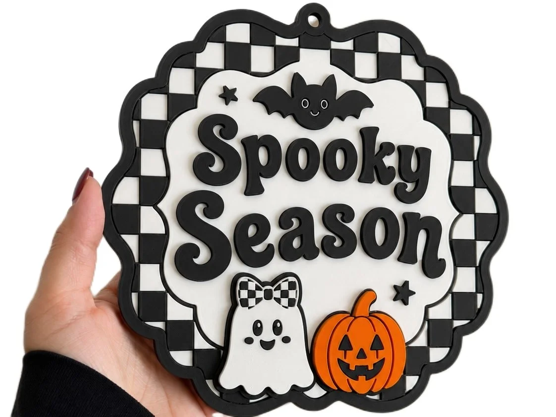 Spooky Season Checkerboard Halloween Plaque for Walls and Doors