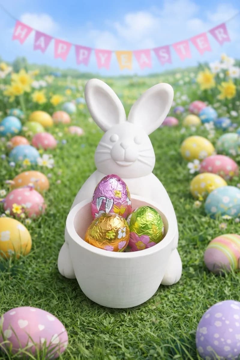 White Easter Bunny Pot 15cm – Egg Holder Vase Chocolate Gift Decor