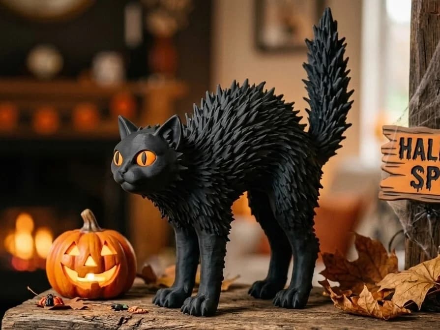 Stylized Cat Figurine for Halloween Decoration Spooky Autumn Decor