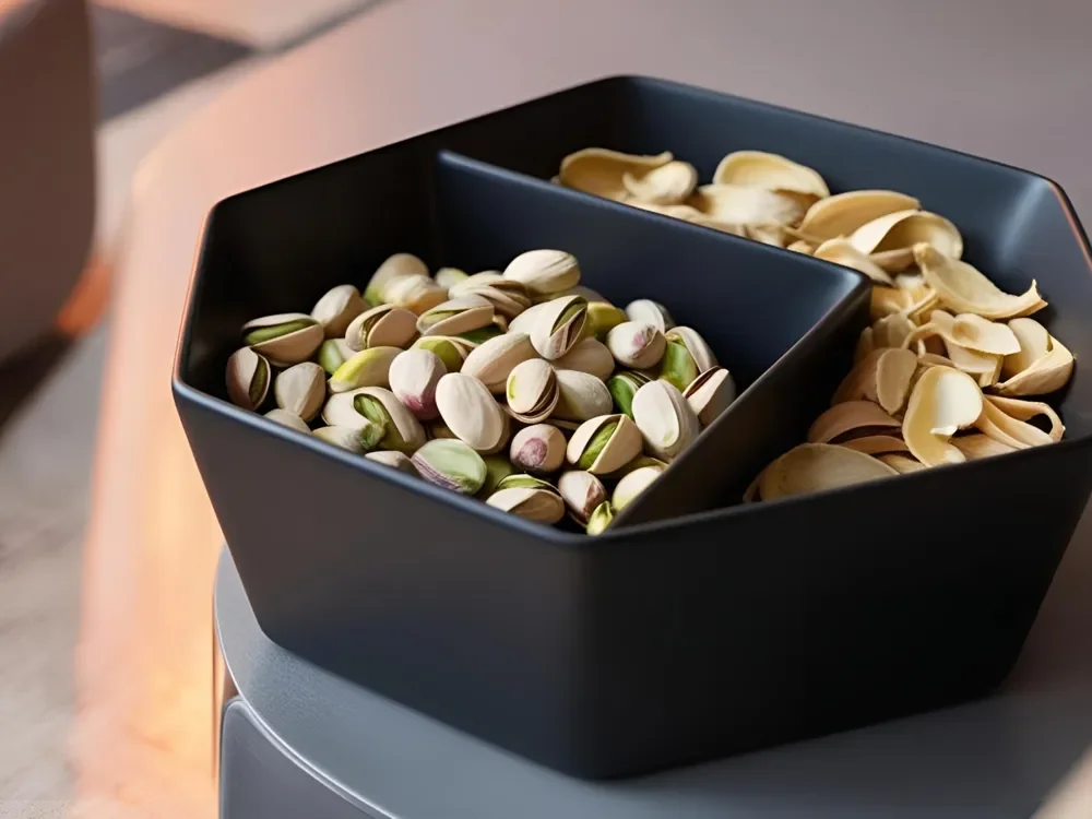 Pistachio Bowl with Shell Holder | Double Compartment Snack Dish | 3D Black