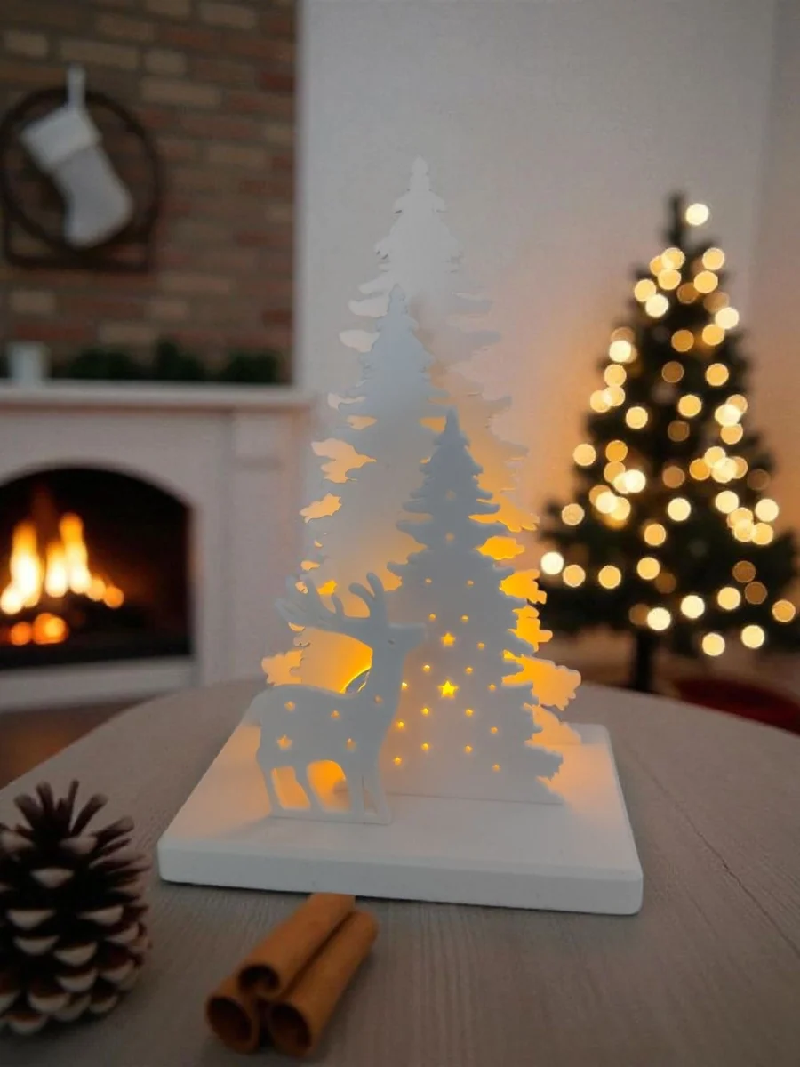 Christmas Decoration LED Tealight Holder with Tree & Reindeer for Home Decor